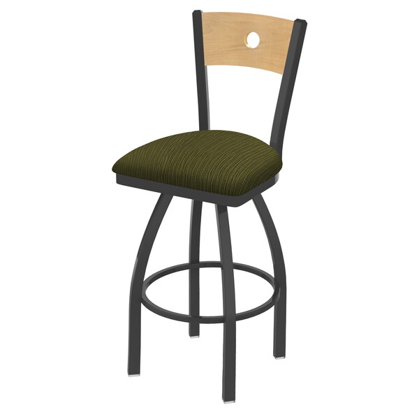 25" Swivel Counter Stool, Pewter Finish, Nat Back, Graph Parrot Seat